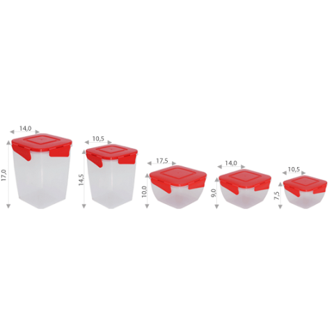 Набор пищевых контейнеров 0,45+0,9+1,5 л квадратных крышка с зажимом Алеана 167055